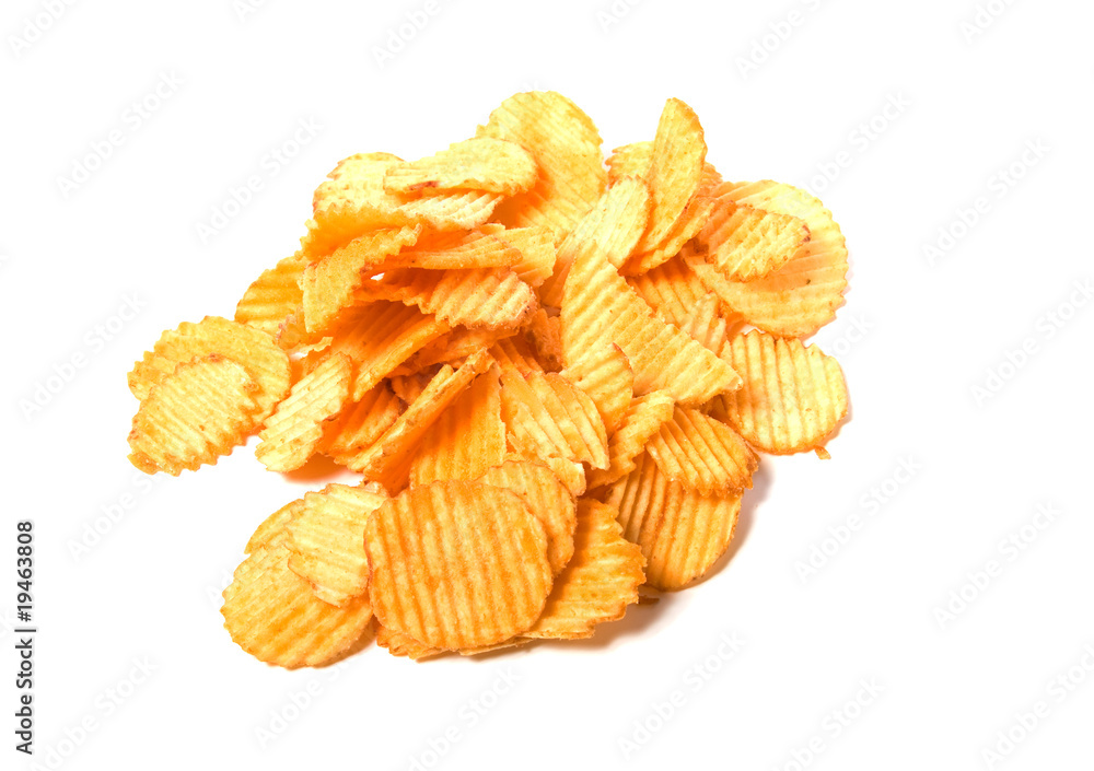 Potato chips isolated on white background Potato chips isolated on white background