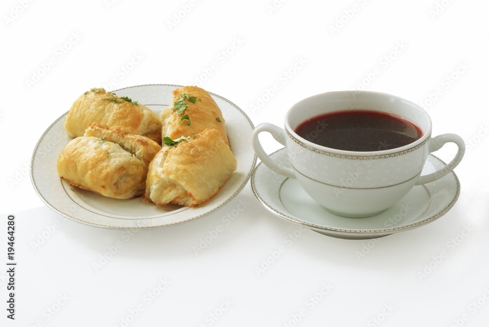 red beetroot soup with croquets red beetroot soup with croquets