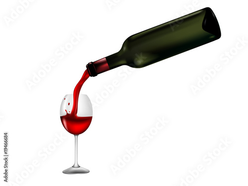 wine glass and wine puring from bottle as Valentine background