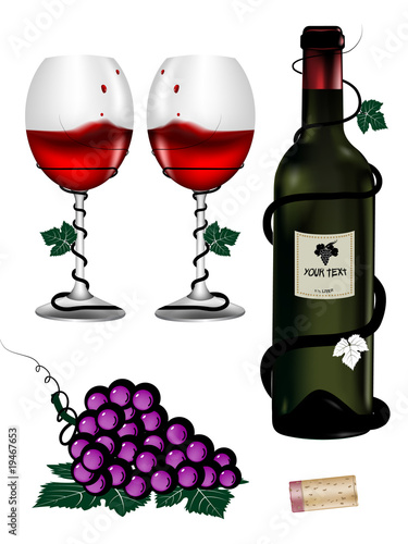 day valentine present with two glasses of wine and wine bottle