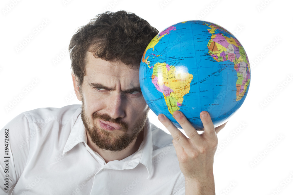 homme tenir planète terre reflèxion homme tenir planète terre reflèxion