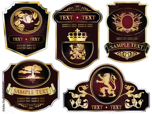 vector set: gold-framed labels on different topics