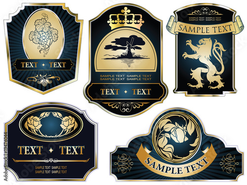 vector set: gold-framed labels on different topics