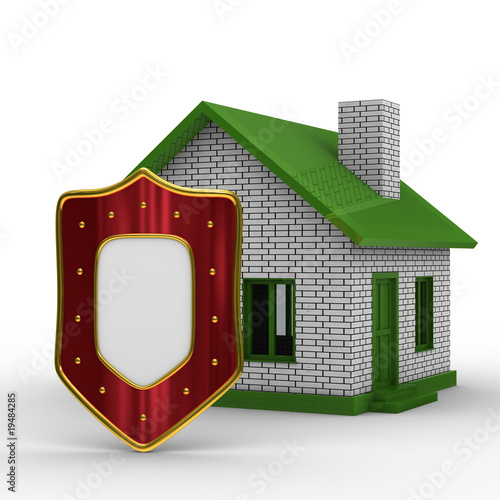 house and shield on white b...