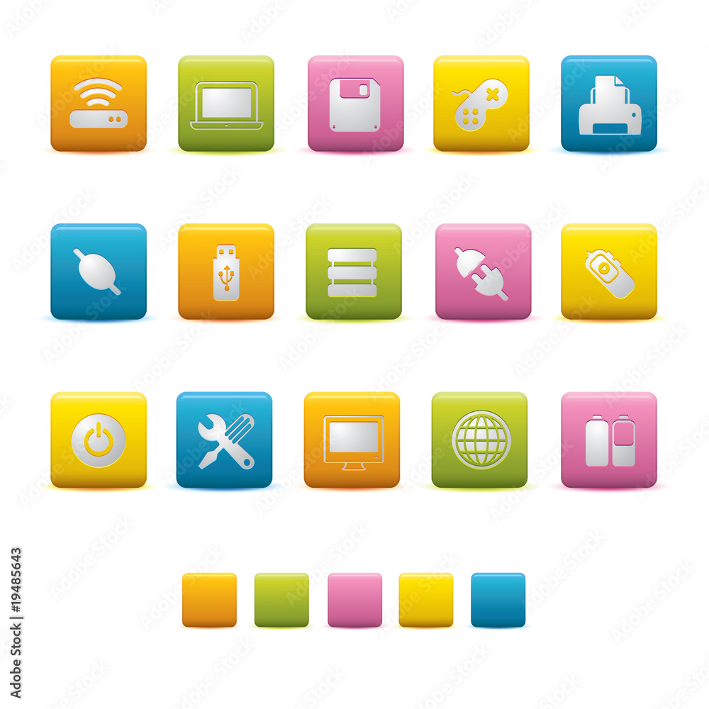 Matte Square Icons - Computer Equipment Colors Matte Square Icons - Computer Equipment Colors