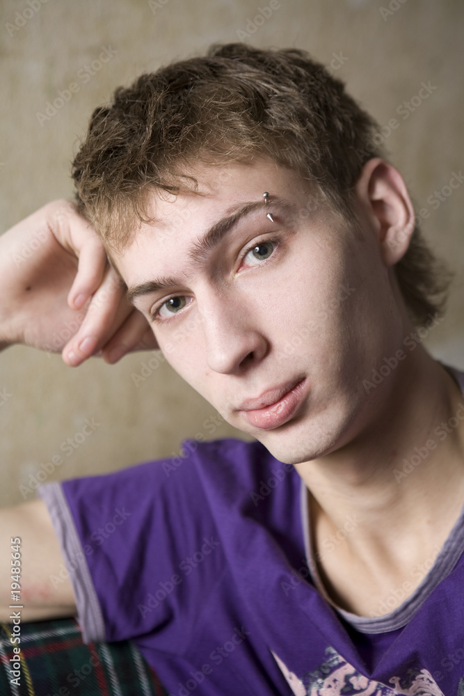 portrait pensive teen boy opposite old wall portrait pensive teen boy opposite old wall