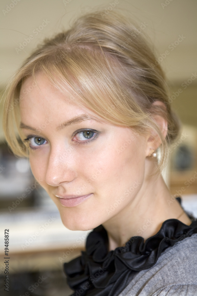 blond tired  woman resting after shopping in big store