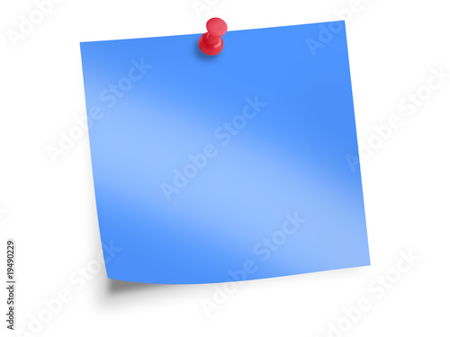 blue sticky note with red pin
