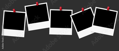 five polaroids with red pin