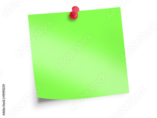 green sticky note with red pin