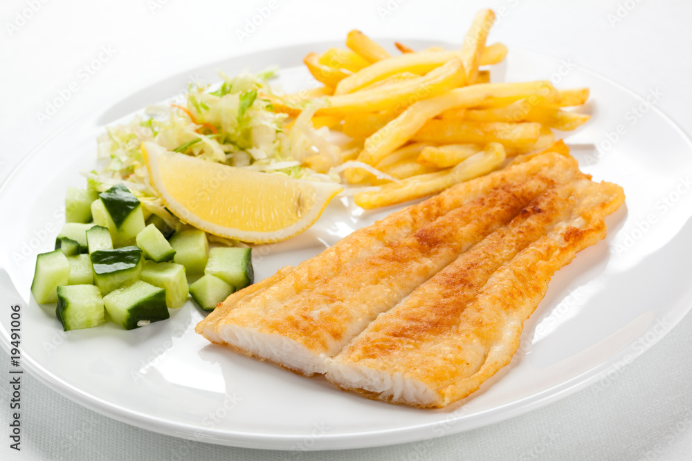 Fried fish fillet with vegetables Fried fish fillet with vegetables