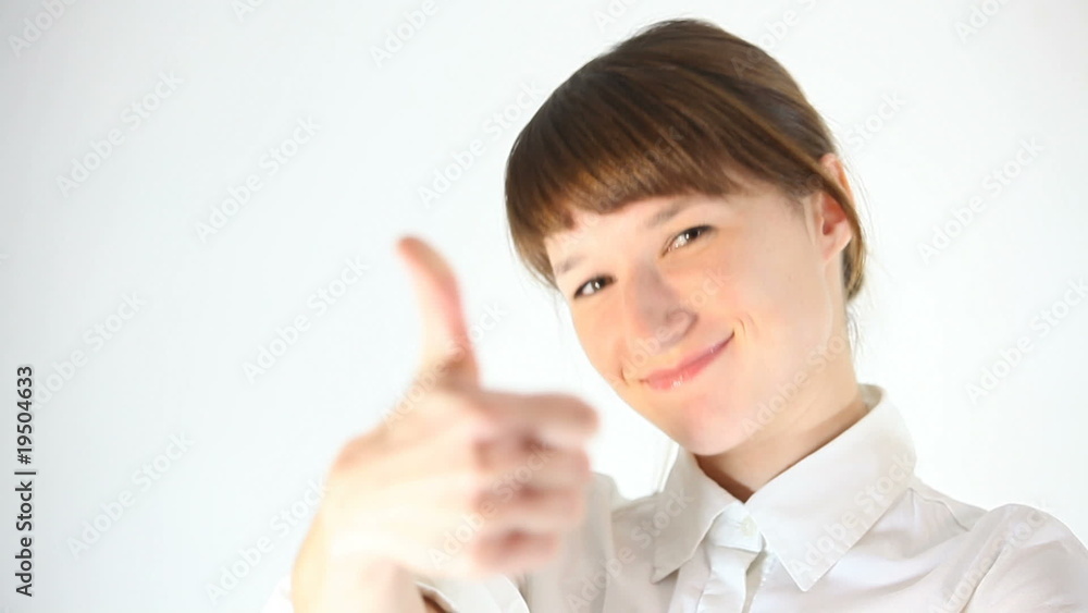 woman showing thumb up woman showing thumb up