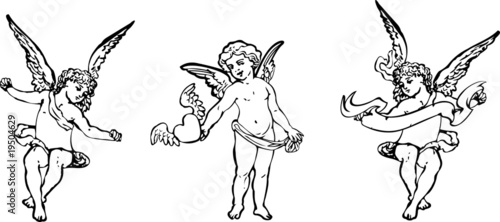 Photographie Black And White Angels Trio. Vector Illustration.