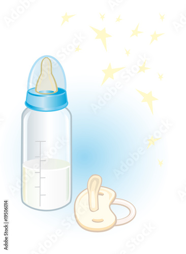 feeding-bottle and nipples on a blue oval