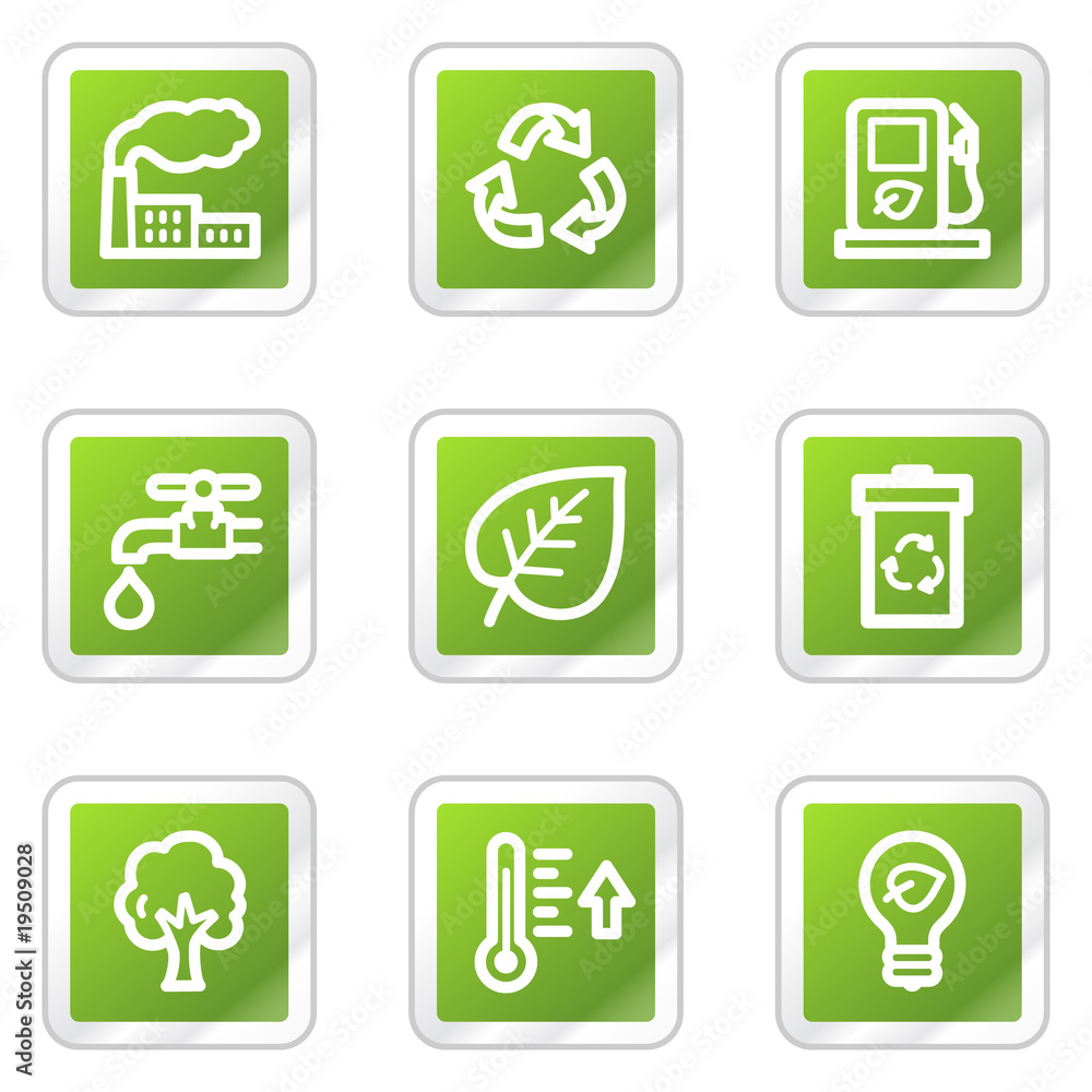 Ecology web icons, green square sticker series Ecology web icons, green square sticker series