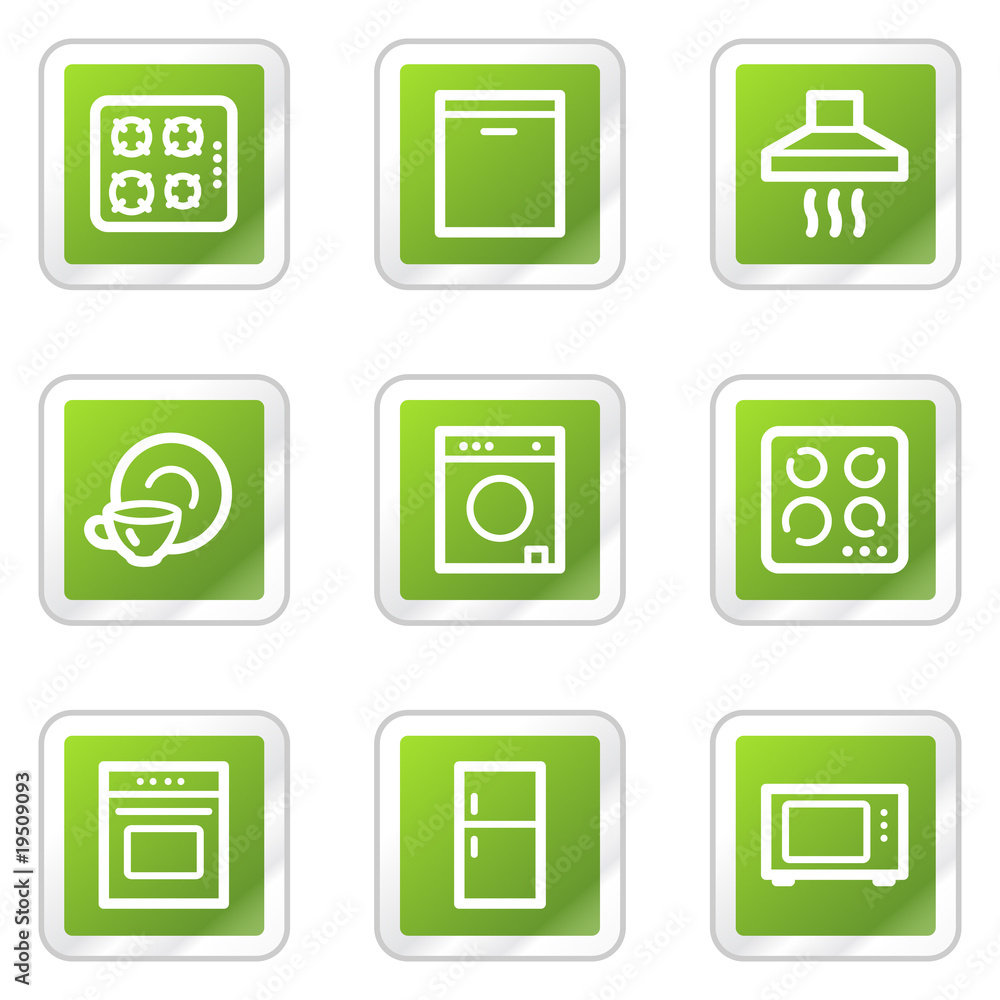 Home appliances web icons, green square sticker series Home appliances web icons, green square sticker series