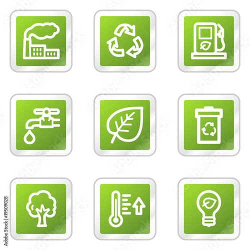 Ecology web icons, green square sticker series