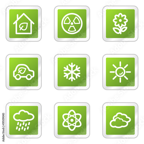 Ecology web icons set 2  green square sticker series