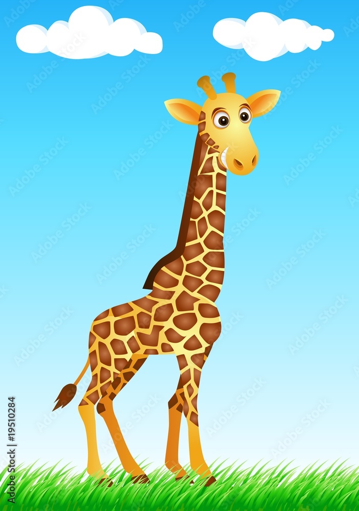Obraz premium Cute giraffe cartoon in the wild