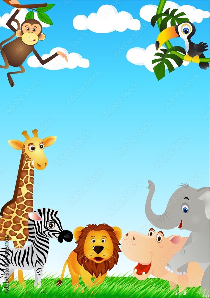 Obraz premium Cute animal cartoon in the wild