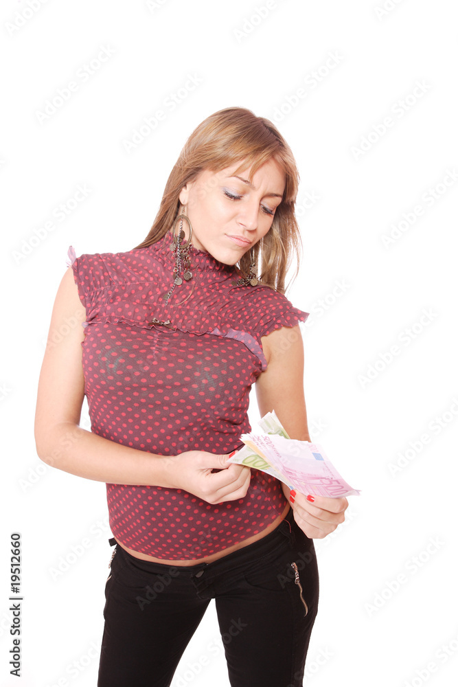 Happy woman with group of euro bills Isolated. Happy woman with group of euro bills Isolated.