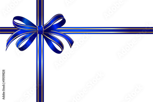 Bright BLUE-GOLD GIFT bow isolated over white background