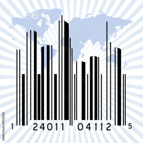 barcode skyline and global capitalism concept