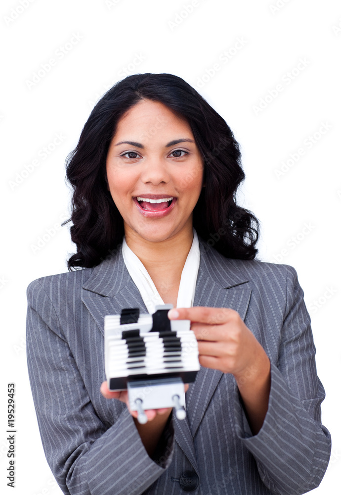 Ethnic businesswoman searching for the index Ethnic businesswoman searching for the index