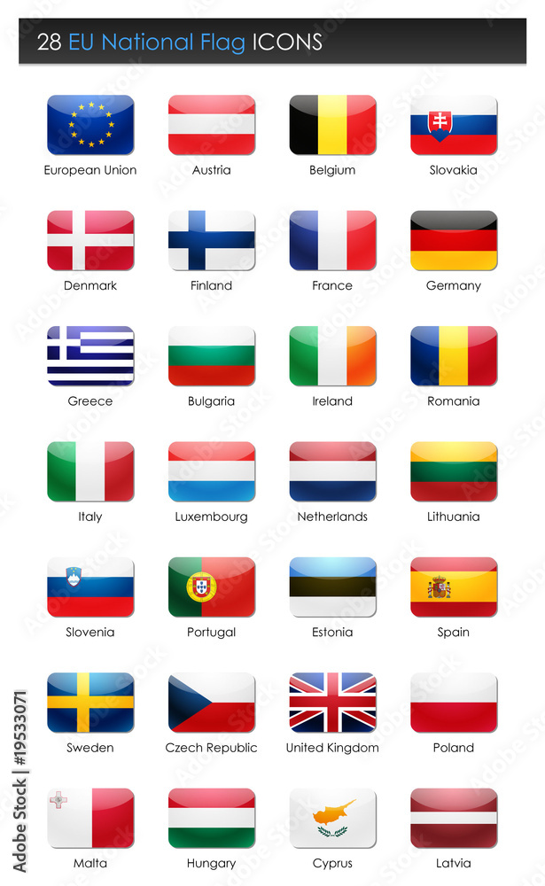 28 EU Countries National Flag - Rectangle Icons - obrazy, fototapety, plakaty 