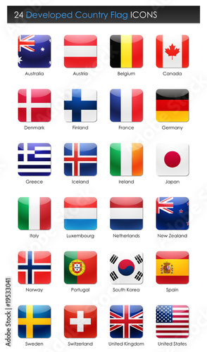 24 Developed Countries Flag - Square Icons
