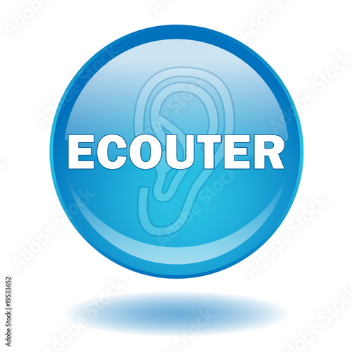 Bouton web rond "ECOUTER" (médias internet play radio musique)
