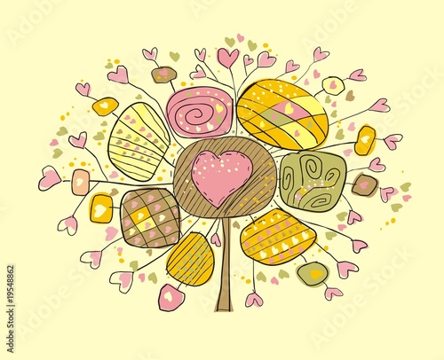 Fluffy love tree with hearts