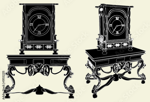 Antique Clock Standing On The Vintage Table Vector 01