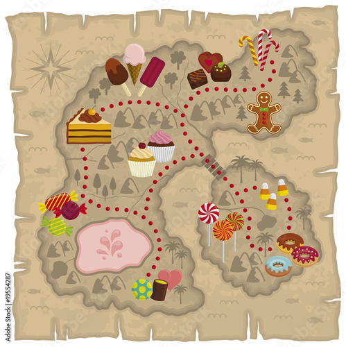 Illustration of kids dreamland map – candies and sweets land map