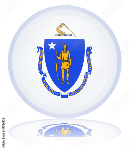 Massachusetts State Round Flag Button (USA America Vector Web)