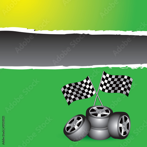 checkered flags and tires green ripped banner