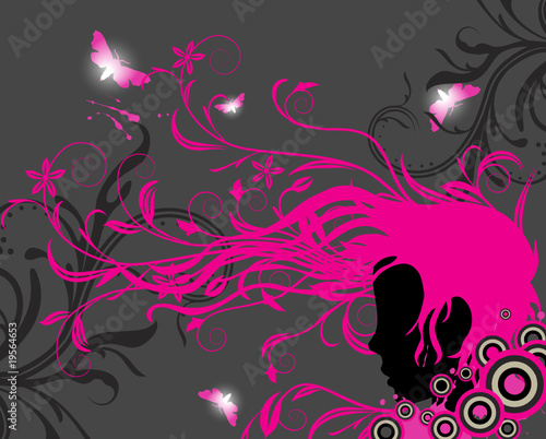 Girl silhouette with floral ornaments