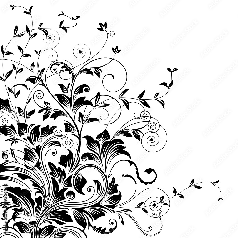 Floral drawing of corner decorative background.