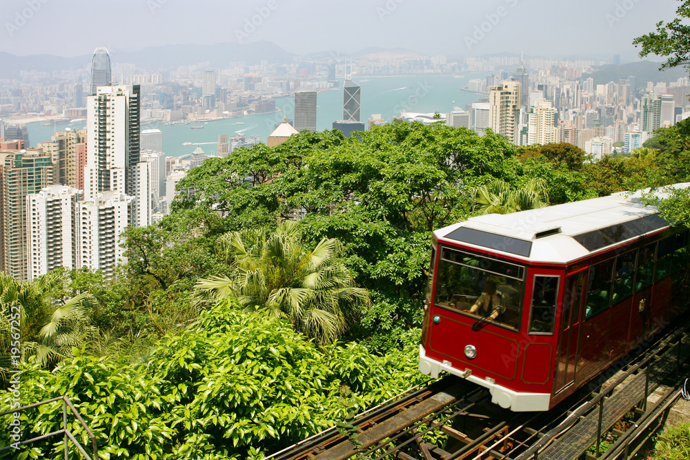 Fototapeta premium Tourist tram at the Peak, Hong Kong