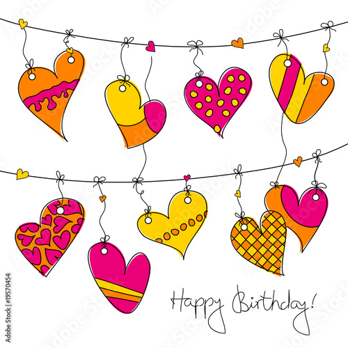 Karte Herzen "Happy Birthday!"