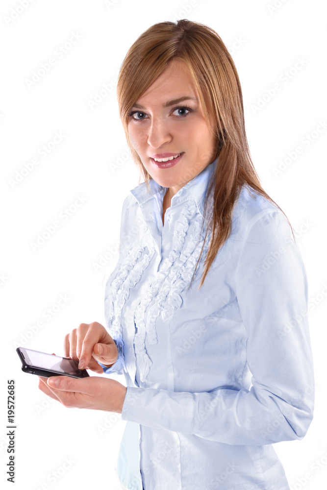 Beautiful business woman holding a phone Beautiful business woman holding a phone