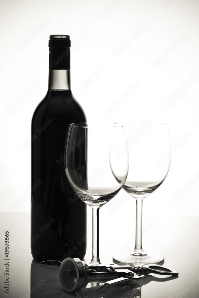 bottle of wine and wineglasses on white background bottle of wine and wineglasses on white background
