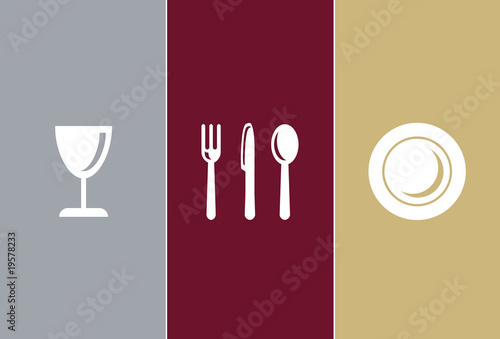 Elegant Restaurant Symbols: glass, knife, fork, spoon, plate