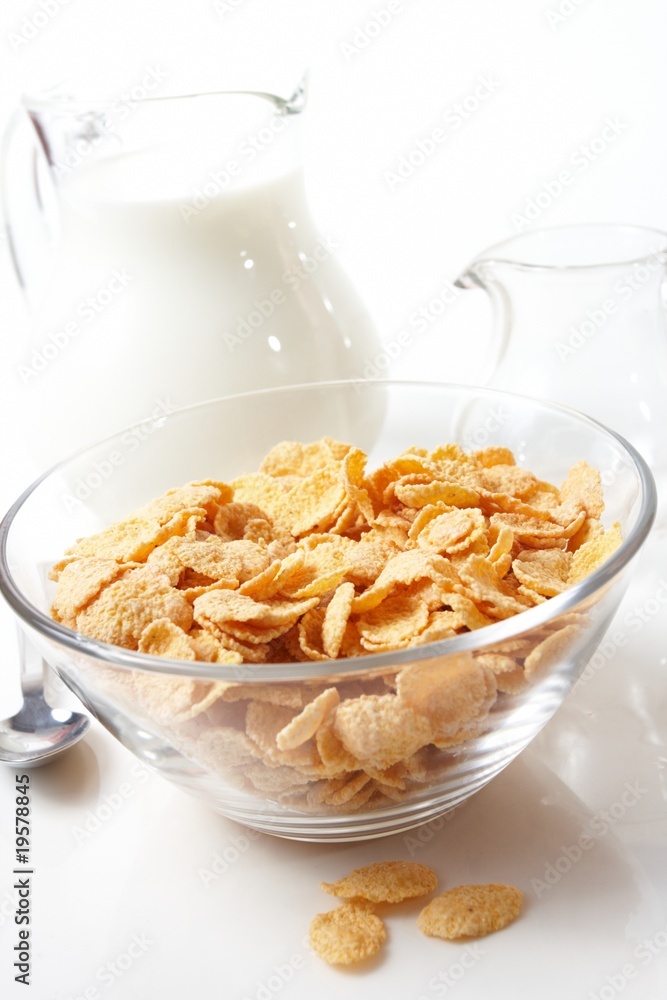 Breakfast with corn-flakes Breakfast with corn-flakes