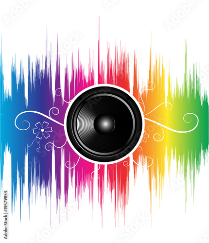 speaker with floral ornament on rainbow wave