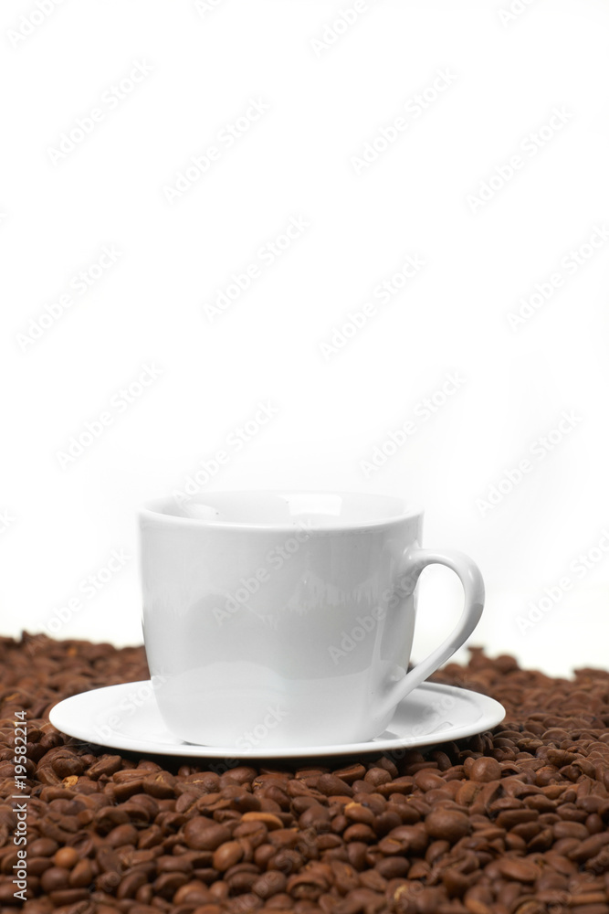 Fototapeta premium Cup , costing on coffee grain