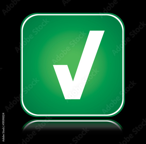 Green square sign approve action tick over black