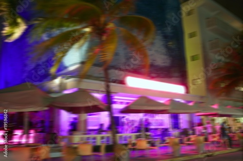 Blurred night colorful lights in Miami Beach