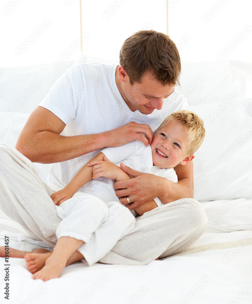 Animated little boy having fun with his dad Animated little boy having fun with his dad
