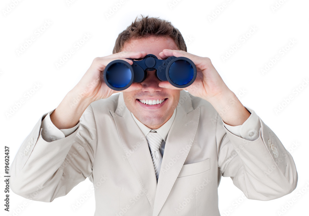 Enthusiastic businessman predicting future success Enthusiastic businessman predicting future success